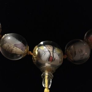 Really rare vintage Reverse glass Buddha Chinese painted Mala